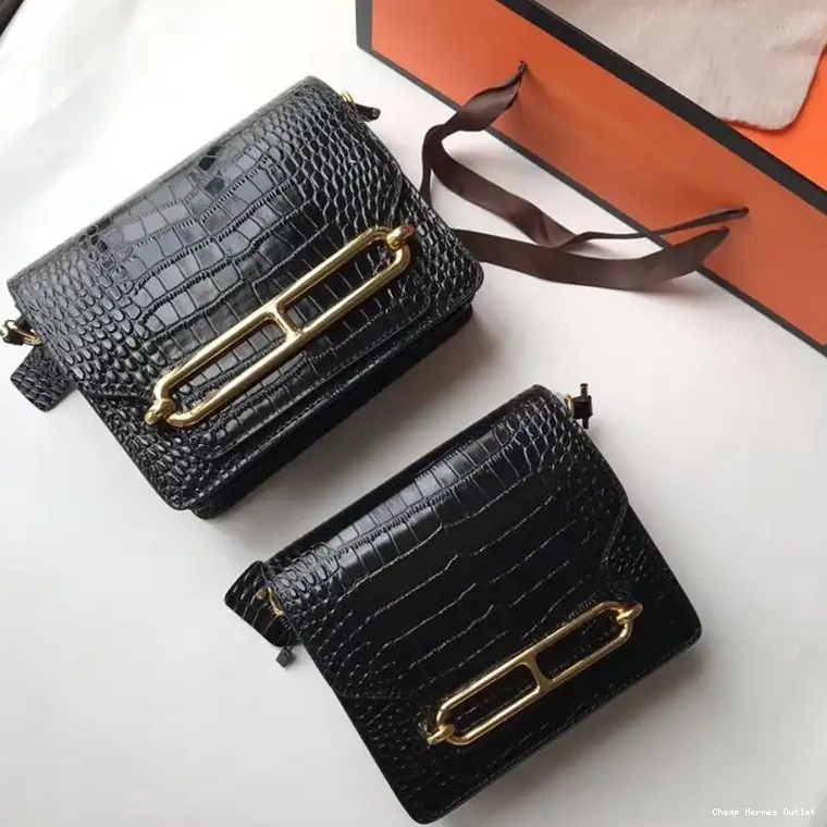 Black Alligator Hermes Roulis Bag Gold Hardware In Leather 0506